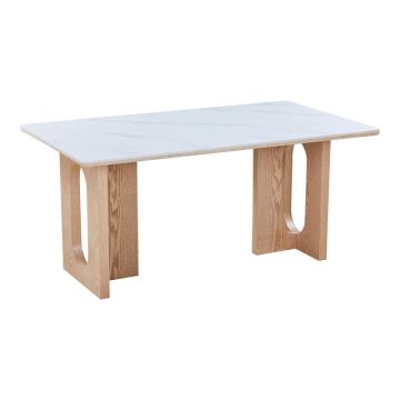 Masă de dining Benqui, Piatră sinterizată, Alb marmură, 160x90x75 cm