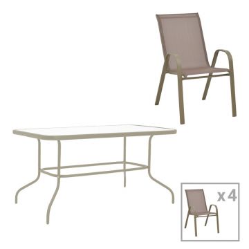 Masa de dining cu 5 piese Valor-Calan, metal & Sticla, Multicolor, 110x60x70 cm