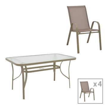 Masa de dining cu blat din sticla, Ensure-Calan, metal și sticla, 140x80x70 cm