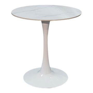 Masă de dining cu blat sinterizat Balou I/Imitație Marmură, Alb, 70x74 cm