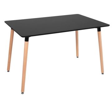 Masa dining bucatarie dreptunghiulara blat mdf picioare lemn, 120x80x74 cm, design modern, negru