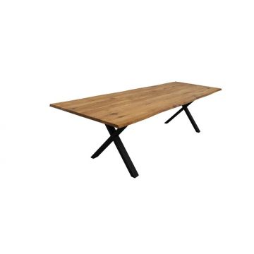 Masa Dining din Lemn Masiv de Stejar cu Picioare Metalice, 8-12 Persoane - BERGO 240x95x75 cm (10 persoane), Stejar Natur, X
