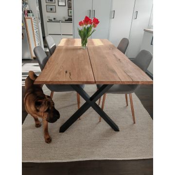 Masa Dining din Lemn Masiv de Stejar cu Picioare Metalice, 8-12 Persoane - BERGO 295x95x75 cm (12 persoane), Stejar Natur, U