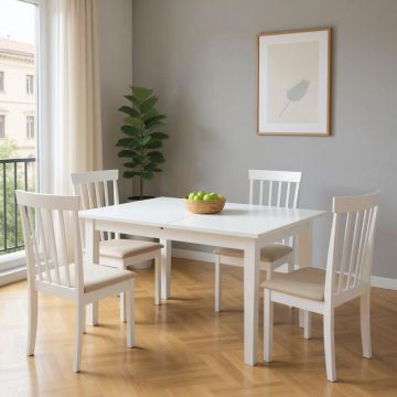 Masă extensibilă Mabor-Houston, Lemn, Alb, 120-150x80x74 cm