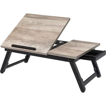 Masa laptop sau mic dejun cu picioare pliabile, din bambus, blat reglabil pe unghi si inaltime, 68x35x32 cm