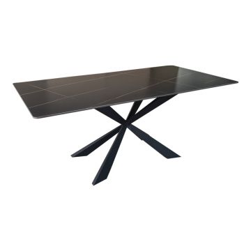 Masa Mattias cu functie de servire, Piatra sinterizata, neagra, 180x90x75 cm
