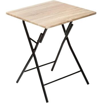 Masa pliabila metal si mdf pentru 2 persoane, 60x60 cm, economie spatiu, lemn deschis