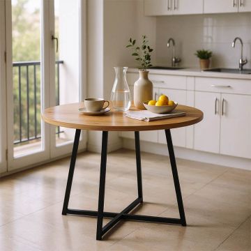 Masa rotunda de sufragerie Sarah I, Lemn Stejar & metal, 100x76 cm