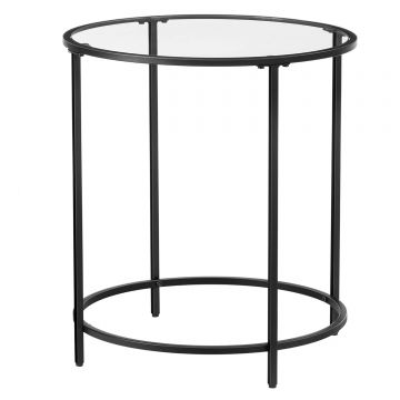 Masa rotunda, din sticla securizata cu cadru de otel, noptiera, 50x50x55cm, negru