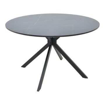 Masă Xuson, negru marmorat/negru, 120x120x75 cm
