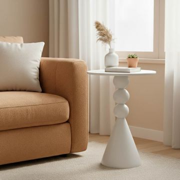 Măsuță auxiliară cu funcție de depozitare Bilane, Metal, Crem, 39x60 cm