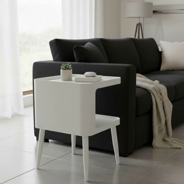 Măsuță auxiliară Cubino, Metal, Crem, 35x35x50 cm