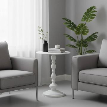 Măsuță auxiliară metalică Anesor, Metal, 40x52 cm, Crem