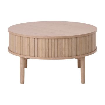 Măsuță de cafea în culoare naturală deschisă rotundă cu aspect de lemn de stejar ø 85 cm Meta – Unique Furniture