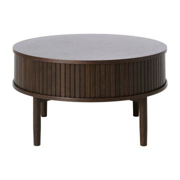 Măsuță de cafea în culoare naturală închisă rotundă cu aspect de lemn de stejar ø 85 cm Meta – Unique Furniture