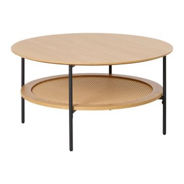 Măsuță de cafea în culoare naturală rotundă cu aspect de lemn de stejar ø 80 cm Pensacola – Unique Furniture