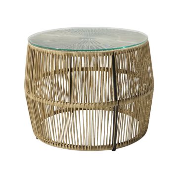 Măsuță rotundă Adela cu blat din sticlă și bază din răchită, Răchită și Sticlă, 47x38 cm