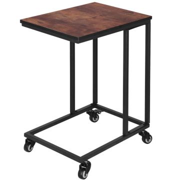Masuta cafea cadru otel roti stil industrial pal, 35x50x66 cm, design compact, maro wenge