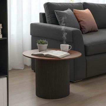 Masuta cafea cu depozitare Dovel, Nuanta Nuc-Negru, 70x40 cm