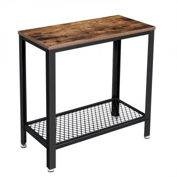 Masuta cafea laterala 2 nivele cadru otel pal industrial, 60x30x60 cm, design compact, maro rustic