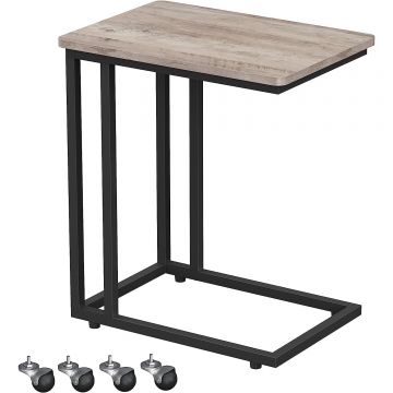 Masuta cafea laterala cu roti detasabile, blat PAL si cadru metalic, 35x50x60 cm, stejar gri