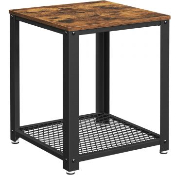 Masuta cafea laterala tip noptiera cadru metalic, 45x45x55 cm, industrial, maro rustic