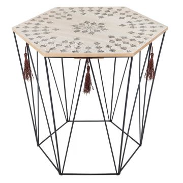 Masuta cafea octogonala atmosphera kumi otel mdf, 44x38x40 cm, design etnic, negru