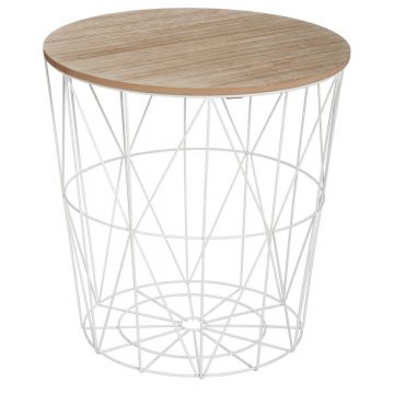 Masuta cafea rotunda atmosphera kumi metal mdf, 40x41 cm, design compact, alb