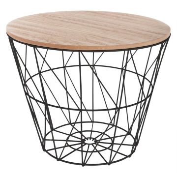 Masuta cafea rotunda atmosphera kumi otel mdf, 38x31 cm, design minimalist, negru