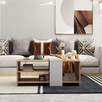 Masuta de cafea multifunctionala Cozeto, Natural-Alb, 100x53x41 cm