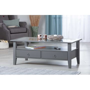 Masuta de cafea Provence 7, Inter Link, 115x60x45 cm, lemn/sticla securizata, gri
