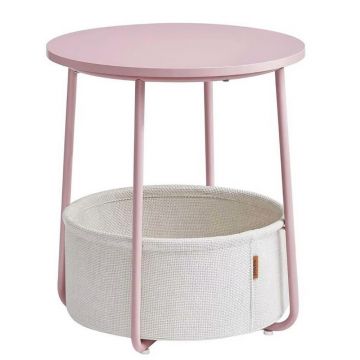 Masuta de cafea rotunda cu cos de stofa, stil modern, 45x50cm, roz cu bej