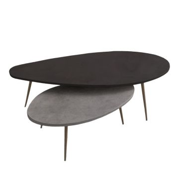 Masuta de cafea set 2 piese Monty, și metal, Negru - Gri, 116x46x46 cm