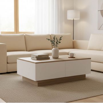 Masuta de cafea Winey, Stil Sonona-Alb, Lemn, 90x60x31 cm