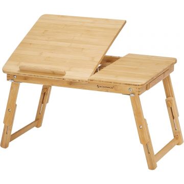 Masuta laptop bambus reglabila inaltime unghi sertar lateral, 68x35x22 cm, pliabila, natural