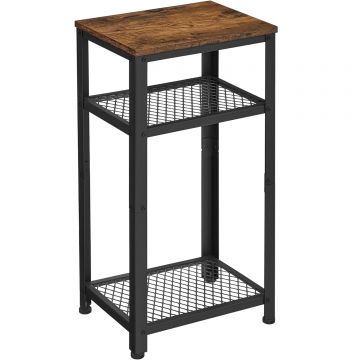 Masuta laterala 2 rafturi grilaj blat pal cadru otel, 40x30x75 cm, industrial, maro rustic negru