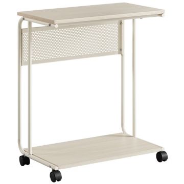Masuta laterala laptop roti stil industrial pal metalic, 55x33x66 cm, design compact, crem