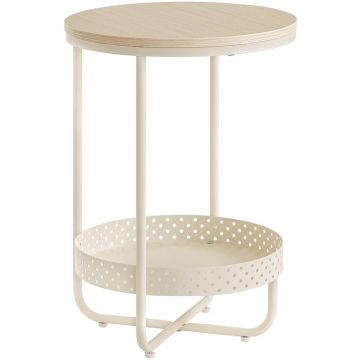 Masuta laterala noptiera rotunda cos depozitare cadru metalic, 40x55 cm, design modern, crem