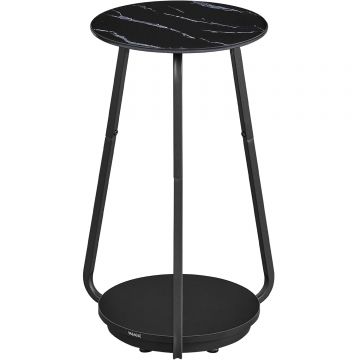 Masuta rotunda noptiera blat sticla raft inferior pal metalic, 30x30x55 cm, design elegant, negru