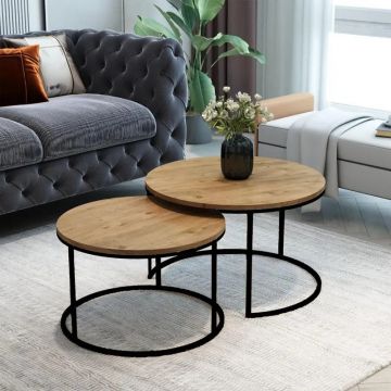 Mese de cafea set 2 piese Solme, Lemn și Metal, variate, 75x75x45 cm