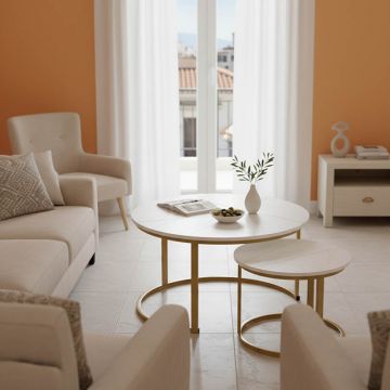 Mese de cafea Solme I 2 bucati, marmurei albe auriu