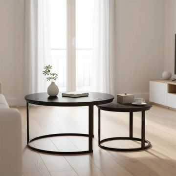 Mese de cafea Solme I 2 bucati, marmurei, negre, 80x80x45 cm