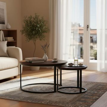 Mese de cafea Solme I 2 bucati, nuc, 80x80x45 cm