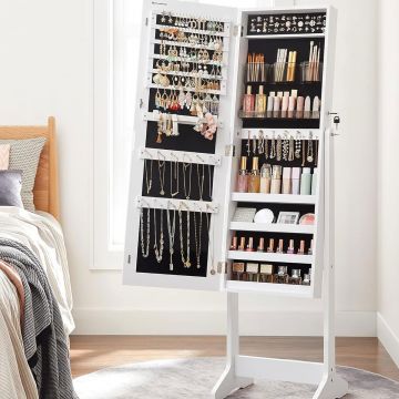 Oglinda de podea cu suport, design fara rama, cu spatiu de depozitare, 41x37x152cm, alb