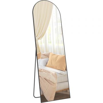 Oglinda podea rama aluminiu sticla securizata curbata, 160x50 cm, design modern, negru