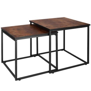 Set 2 mese cafea cadru otel stil industrial, 50x50x52 cm si 45x45x47 cm, design modern, maro