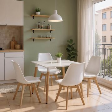 Set Masă cu Scaune Gaston, Alb, Lemn, 80x80x76 cm
