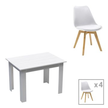Set masa de dining 5 piese Manka-Gaston, Alb, Lemn, 110x80x77 cm