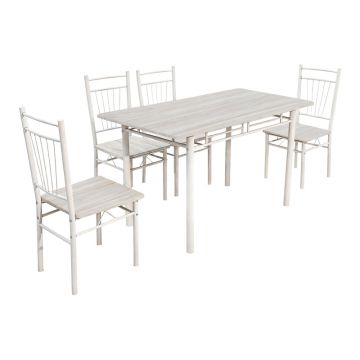Set masă dining 5 piese cu masă și scaune Roza, și metal, Stejar, 120x65x75 cm
