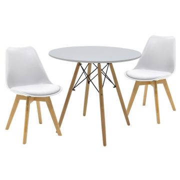 Set Masă si 2 Scaune Julita-Gaston, alb/natural, 80x73 cm